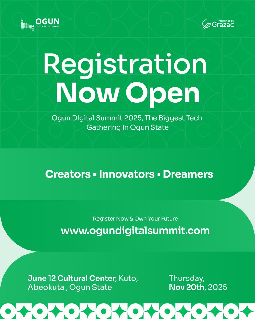 Registration is Now Live 🚀

Join thousands of innovators, creators, and change-makers at the biggest tech event in Ogun State. Explore cutting-edge sessions on AI, Blockchain, Agrictech, Startup Investment, and more! 

Secure your spot today and be part of the digital revolution