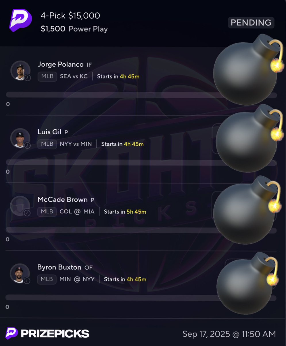 SkohtyDFS's tweet photo. 199 LIKES AND ILL DROP THE MLB⚾️ MEGA NUKE ☢️ 😈🔥

#PrizePicks #GamblingX #MLB https://t.co/6PNFHsBdXc