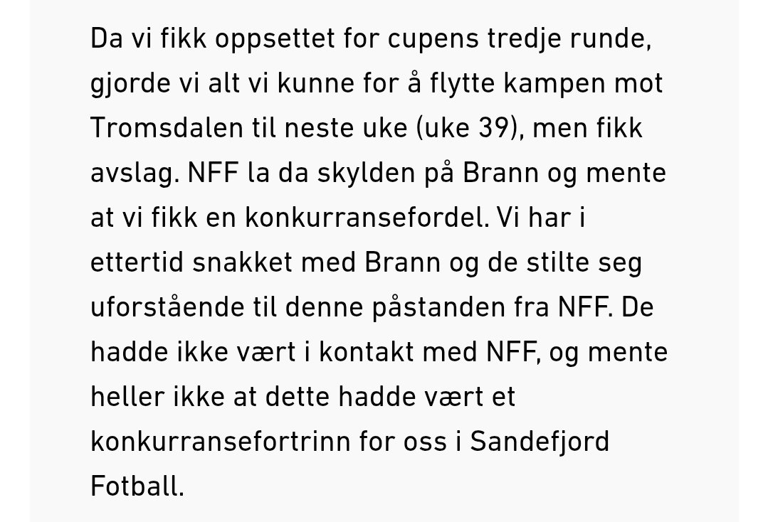 Tromsdalen 6-1 Sandefjord i Hangelandcupen. Evner noen i pressen å stille kritiske spørsmål til <a href="/nff_info/">NorgesFotballforbund</a> eller sitter alle bare stille og håper å få spise banan med Haaland?

sandefjordfotball.no/nyheter/uttale…