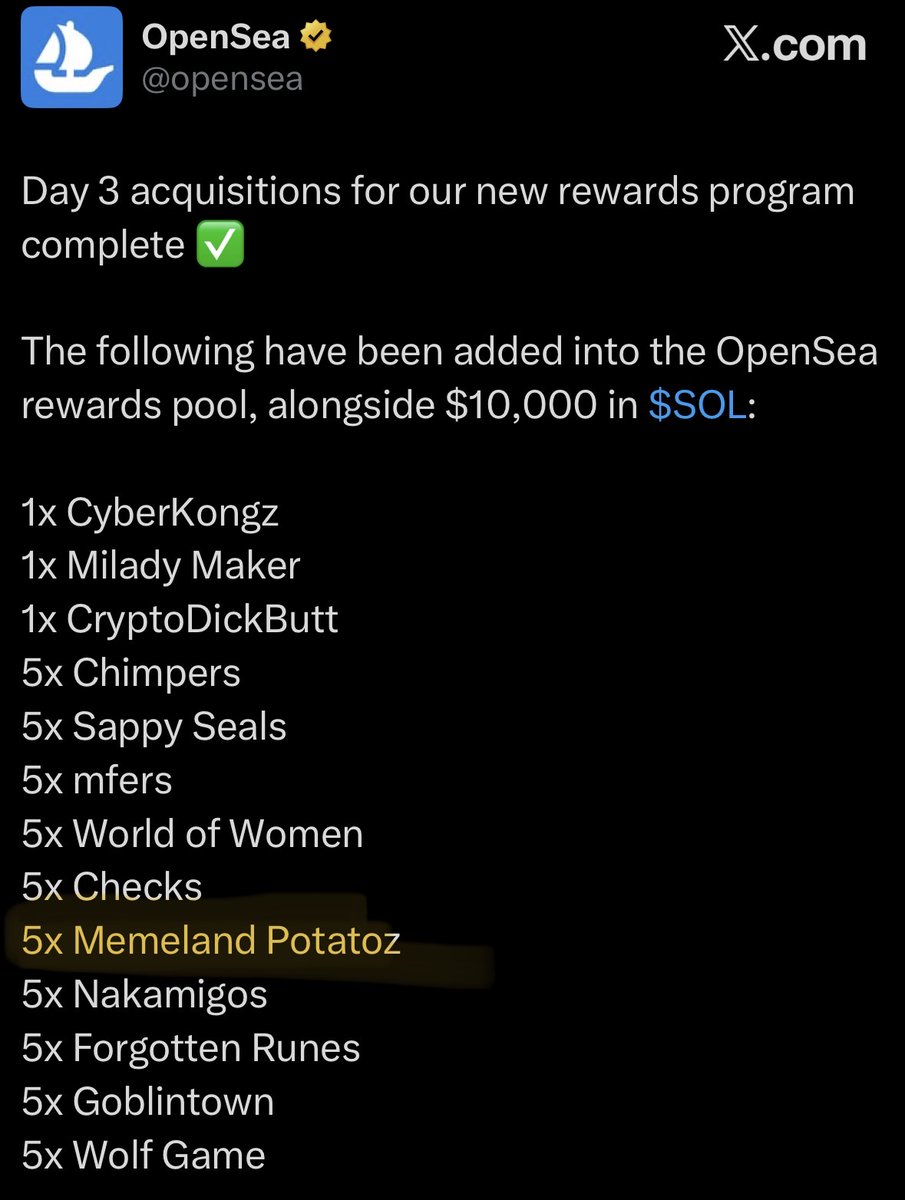 OpenSea acquired Memeland Potatoz