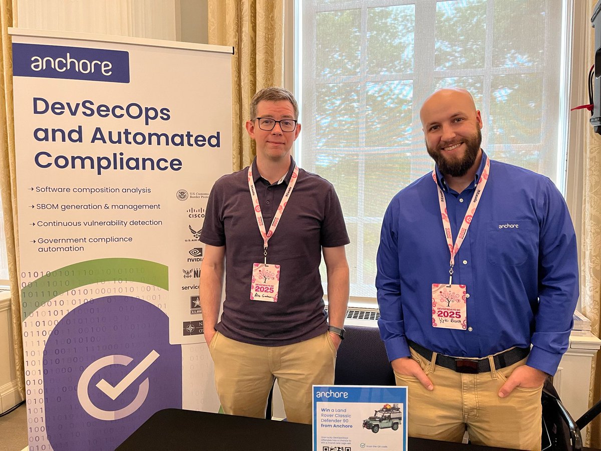 DevOpsDaysDC's tweet image. First up is anchore. If you can’t visit their booth at DevOpsDays DC, then check out their website:
anchore.com