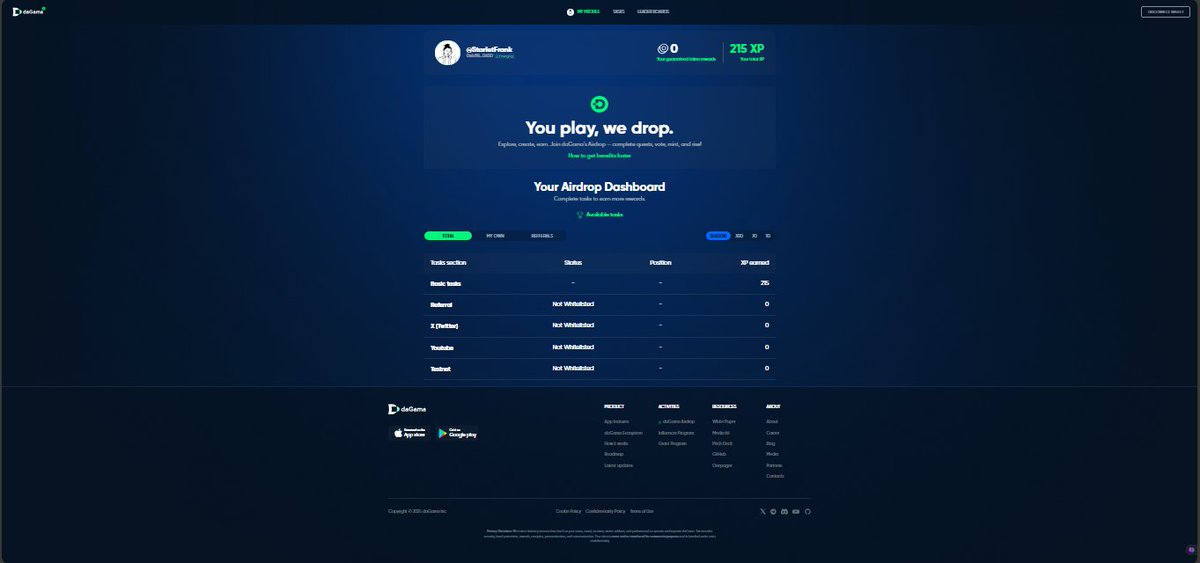 StarletFrank's tweet image. GN GN
Let's talk more about @dagama_world
First sign up with link
airdrop.dagama.world/?ref=9dfb17
Then track your progress with @Galxe
app.galxe.com/quest/daGama/s…
Complete basic tasks
Create content and earn XP
Copy content link and paste it in the @Galxe site and @dagama_world site