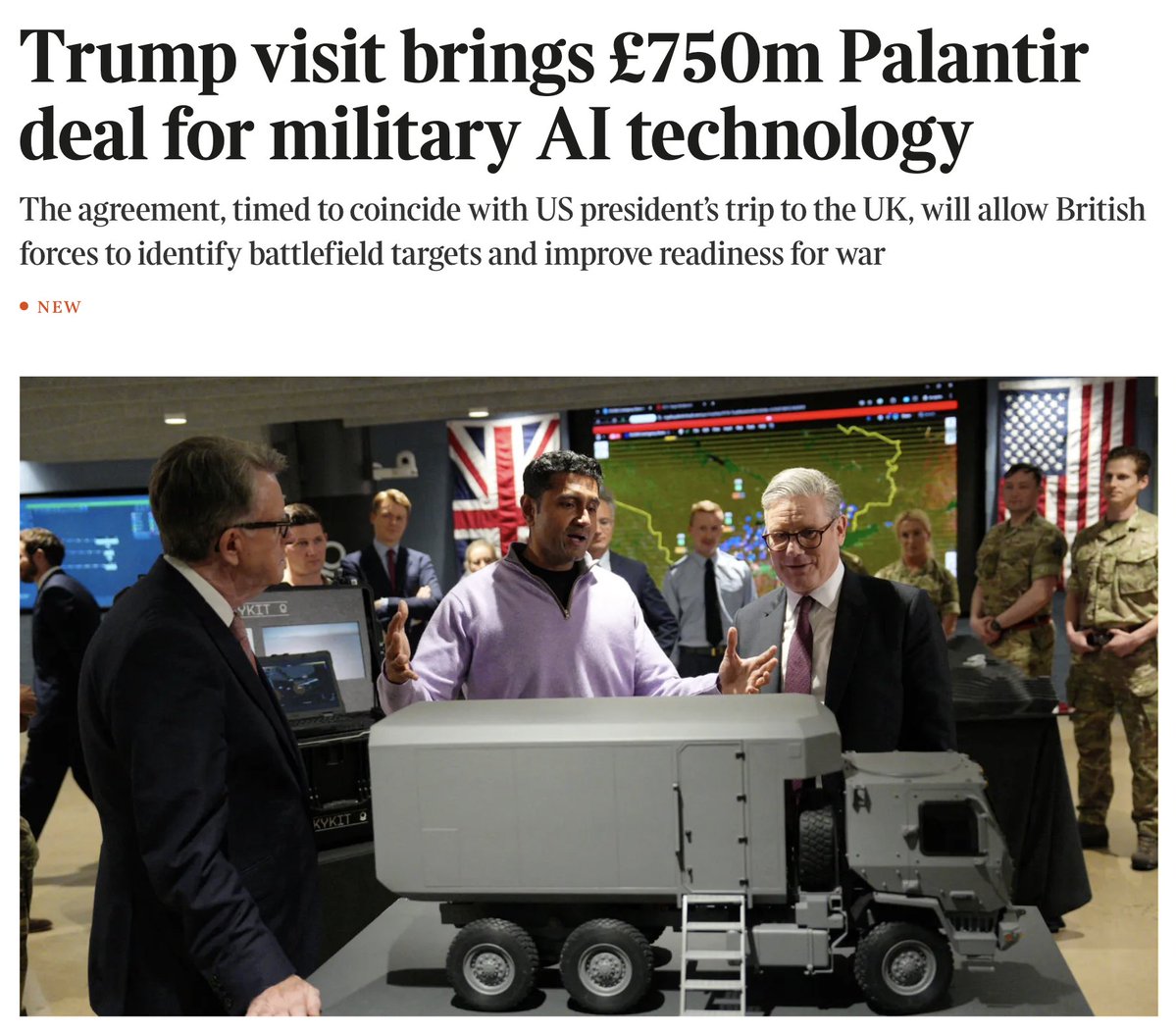 BREAKING: Palantir $PLTR has secured a $1B contract with the United Kingdom's Ministry of Defense to supply military AI technology. 

This deal is 10 times bigger than any previous Palantir contracts with the UK government.

Palantir secured the NHS deal back in 2023 when very