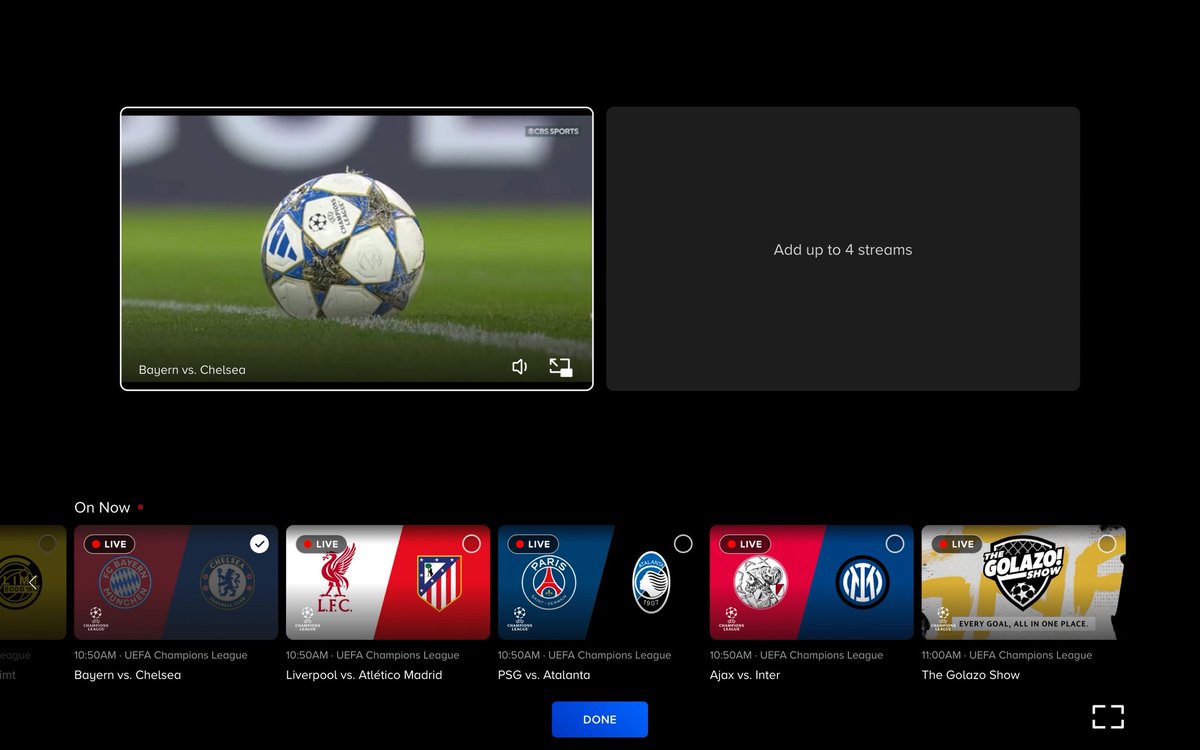 marcm's tweet photo. Users can now watch up to 4 separate streams at once on the web. 

Perfect for moments of concurrent game match’s or The Golazo Show coverage on Paramount+

Every Goal, all in one place! https://t.co/aHnlMK6QoE