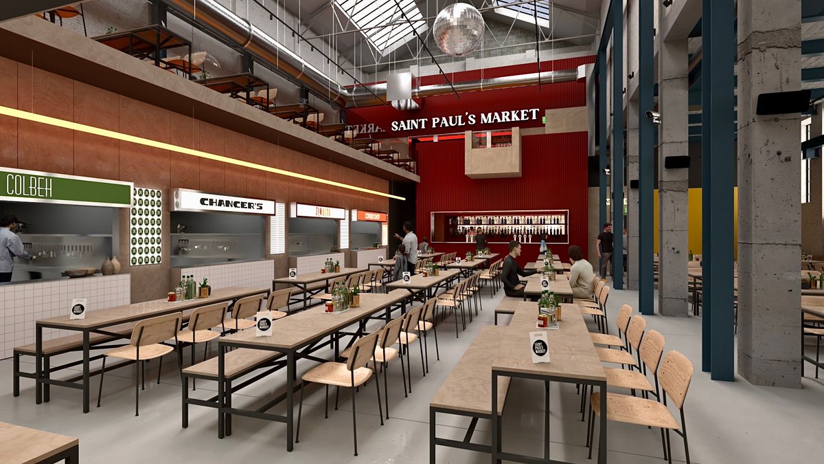 IndependentBham's tweet image. It&apos;s official: Saint Paul&apos;s Market will be opening on Friday 26 September!!!

7 kitchens, 2 bars, 500 seats across 2 floors, a killer soundtrack, and a very large disco ball - all in one amazing venue.

Brum, your new fave foodie hangout opens next week. Get ready!