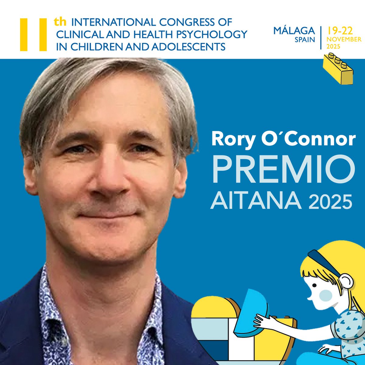Rory C. O’Connor, profesor de la Universidad de Glasgow, reconocido internacionalmente por su trayectoria en la investigación sobre prevención del suicidio. 
🎖️Recibirá el premio en la clausura de aitanacongress.com