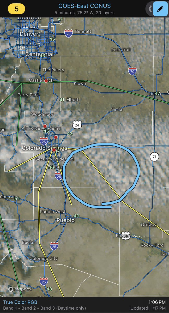 This is the area to watch this afternoon, wouldn’t rule out a isolated tornado or landspout in SE El Paso County #COwx