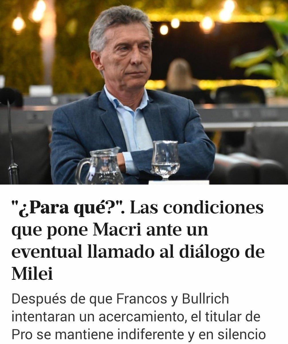 El 'Calabrés' en su mejor momento!
El que ríe último, ríe mejor💪

Las condiciones que pone <a href="/mauriciomacri/">Mauricio Macri</a>  ante un eventual llamado al diálogo de Milei. Bullrich intentó un acercamiento, el titular de #Pro se mantiene indiferente y en silencio
lanacion.com.ar/politica/las-c…
Los leo
👇