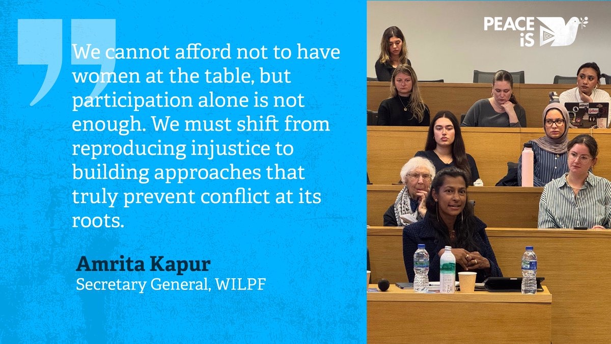 For <a href="/_AmritaKapur/">Dr Amrita Kapur</a>, Secretary General of <a href="/WILPF/">WILPF</a>, #PeaceIs collective leadership that crosses borders &amp; challenges the systems of capitalism, colonialism, militarism &amp; patriarchy.

"Institutions may be failing us, but young people are already charting a more radical path forward!"