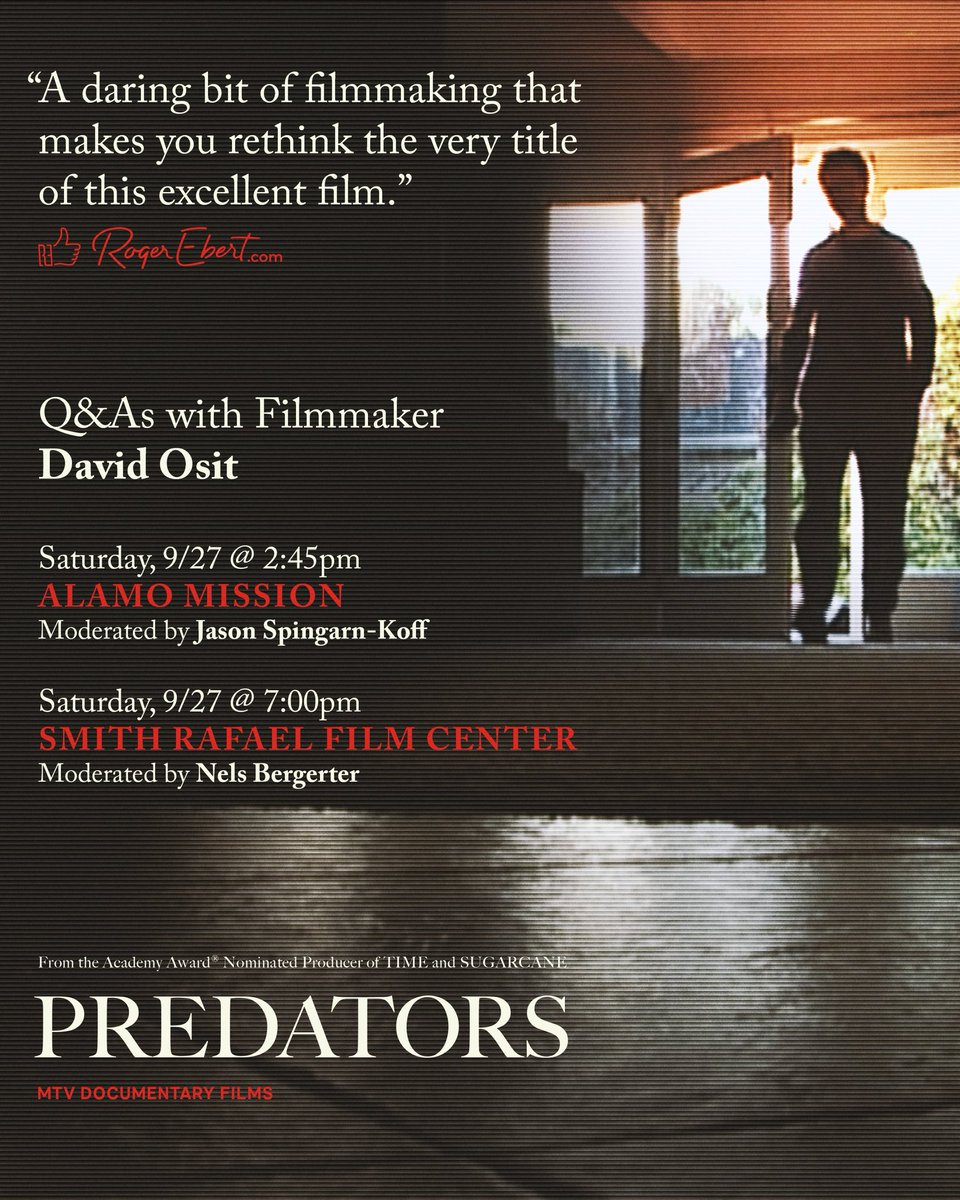 mtvdocs's tweet image. California, join us next week for special screenings of PREDATORS followed by a Q&amp;amp;A with filmmaker David Osit.