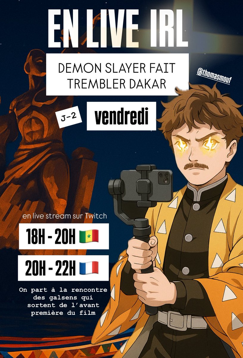 Wesh je vois tout le monde faire des vidéos sur l’avp de Demon Slayer, sachez qu’à Dakar au Sénégal y’a une HYPE de fou également autour de la sortie du film, du coup je vais faire un live IRL vendredi avec DoomuLag pour vous montrer qu’ils rigolent même pas chez les 221 🇸🇳