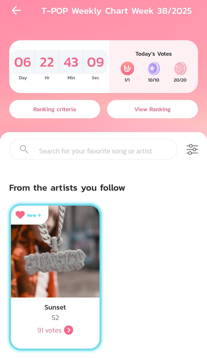 NoeulInterFC's tweet photo. ⚠️ #NoeulVotingAlert
#S2SunsetMV #S2TheSunset is nominated in the Tpop charts 🙏
STREAM & VOTE to help the song rank high on charts.
Download the App & Vote: https://t.co/d9zfZdy1Y5
Stream on YouTube: https://t.co/fA8jtTamUA
#NoeulNuttarat #MagentaBoy #BoNoH #Horizone
Spotify: The song has not been added yet 😔
Ranking Criteria & More detailed instructions below 👇