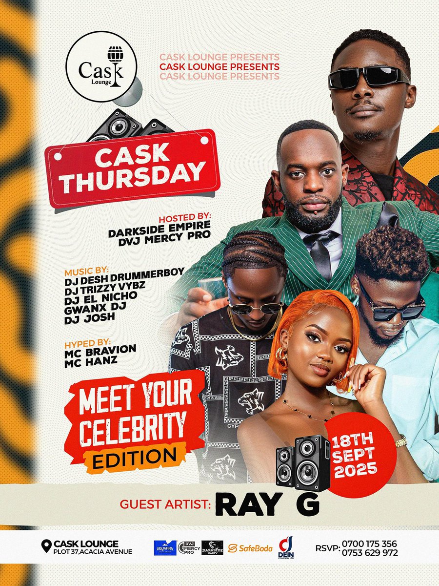 KaicyThing's tweet photo. #CaskThursdays are back again with #RayG🔥💃, @CaskLoungeKla free entrance, just book a table for your enjoyment space. With our finest DJs @dvjmercypro @djtrizzyvybz #Djelcnicho #Djjosh #DeshDj https://t.co/9dfCDKjbwH