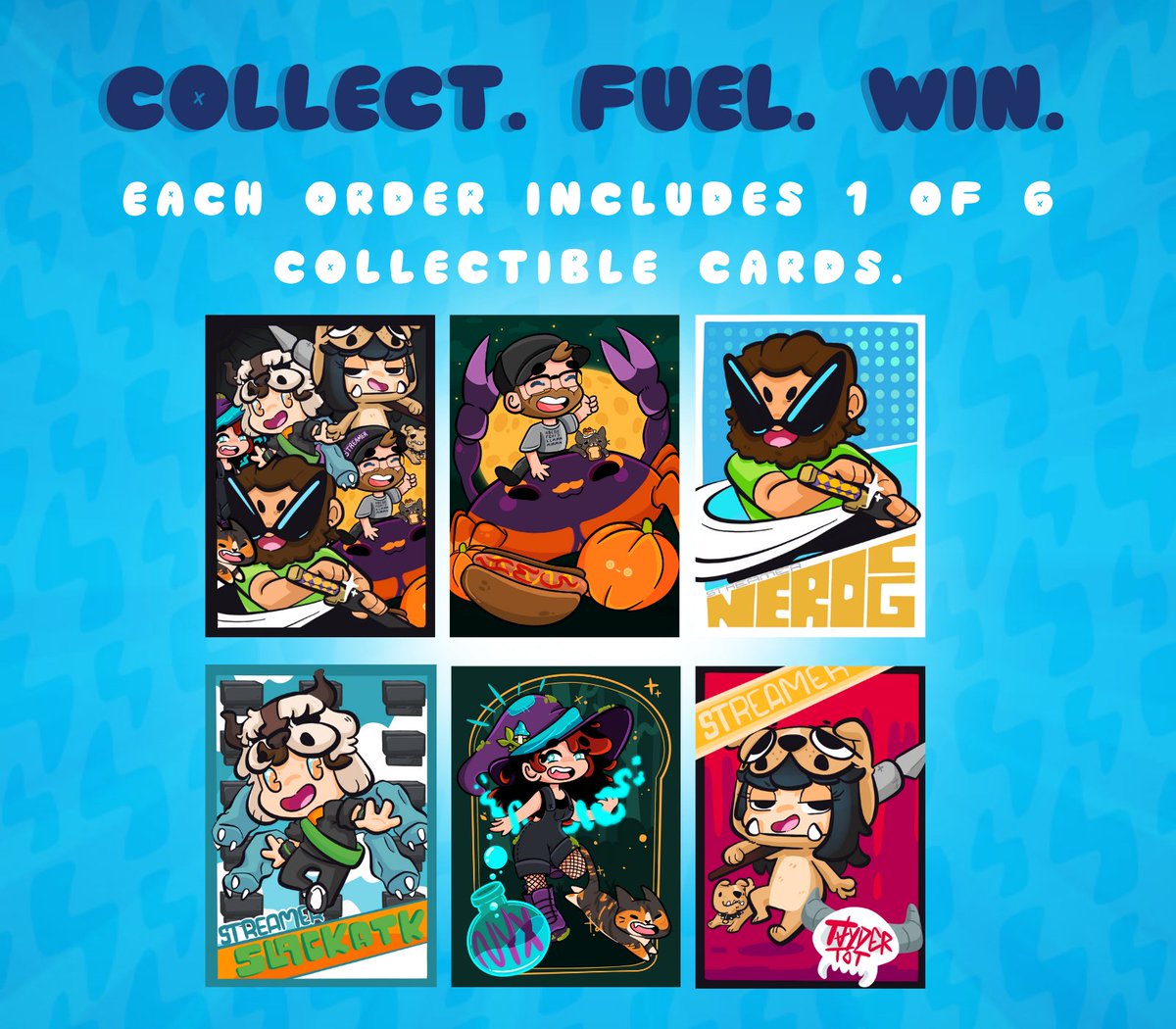 Want to pull <a href="/taydertot/">Tay</a> or <a href="/Nyxpip/">Nyxpip</a>'s custom card? 🎴 

Grab this bundle for a 1/6 shot at collecting one of their cards. Collect all 6 and we'll reward you 💸 

And don't forget - you have a chance to snag a Premium POKÉMON card worth up to $1,000 

Start collecting 👉