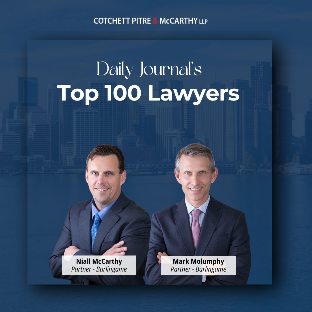Congratulations to partners Niall McCarthy and Mark Molumphy, who have been named to the Daily Journal's Top 100 Lawyers list!

***

#PlaintiffAttorneys #Legal #Excellence