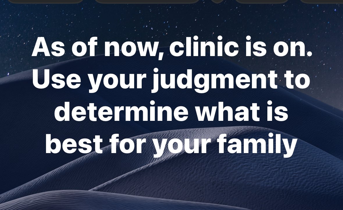 A few people have asked. Yes, as of now clinic is on for tonight (9/17). We do have to cancel if it thunders/lightnings as the pool has to close for 30 minutes each time. If the flooding or winds are really bad, then we may cancel , but rarely. 

But as of now, clinic is on!