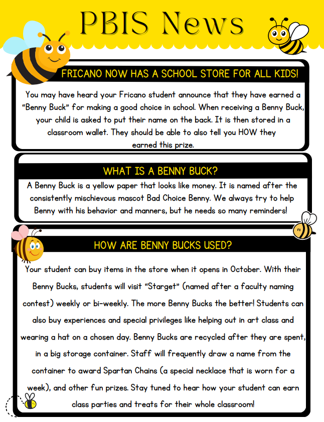 FricanoPrimary's tweet photo. Have you been hearing about Benny Bucks? Read more about our PBIS program! We are even starting a school store this year. Coming soon! https://t.co/DuGfBPj9iE