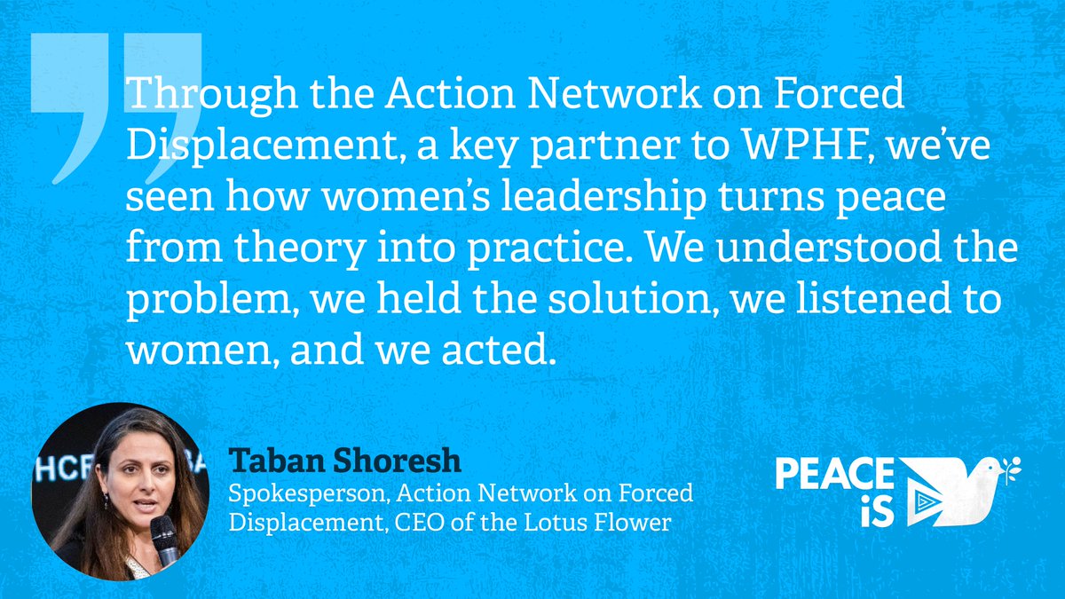 In a world that feels hopeless, peacebuilding is about action.

For our partner Taban Shoresh, founder of <a href="/thelotusf/">TheLotusFlower</a> &amp; spokesperson for the Action Network on Forced Displacement, #PeaceIs is lived, not imagined — and it is women's leadership that carries it forward, every day.