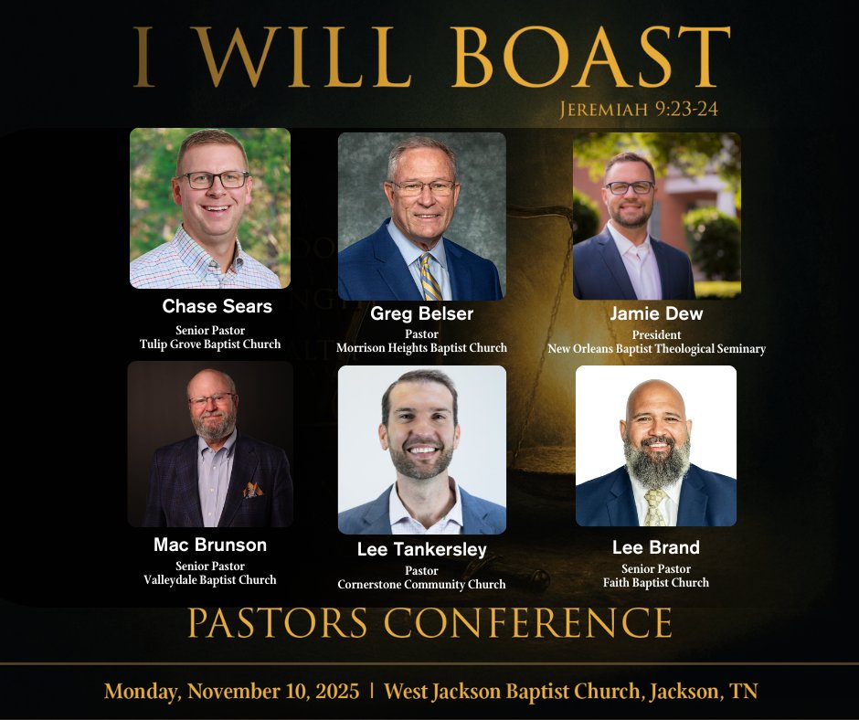 Pastors, mark your calendars! The TBC Pastors Conference is coming Monday, November 10, 2025. This year's theme "I WILL BOAST" is anchored in Jeremiah 9:23-24, reminding us that our boasting should be in the Lord who exercises kindness, justice, &amp; righteousness. Will we see you?