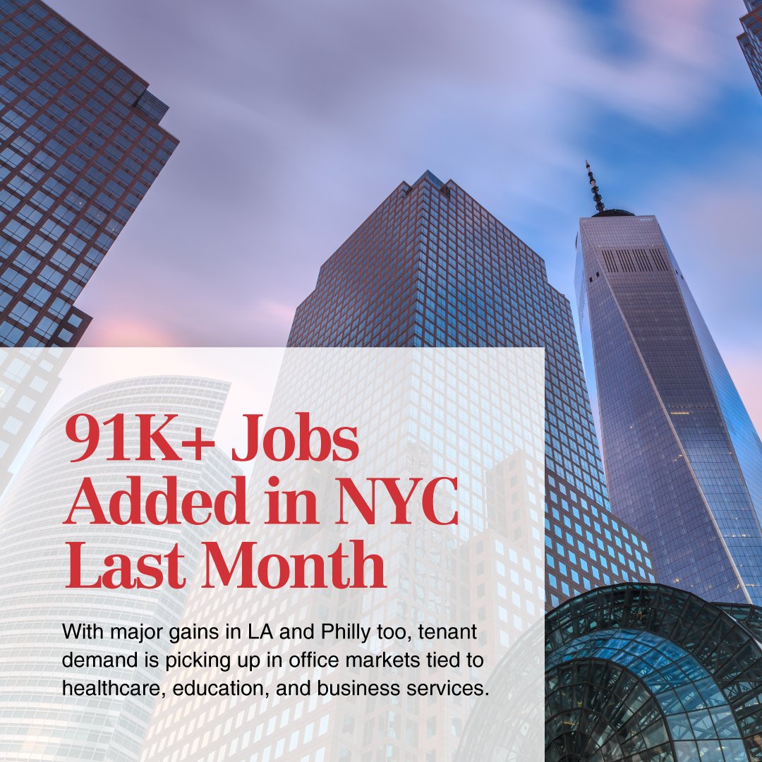As hiring rebounds, office demand is quietly building. especially in core urban submarkets. Brokers should be tracking where job growth and tenant expansion are starting to align again.

Read More: bit.ly/4mXXmsP