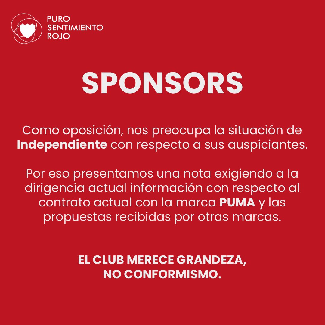 ¿Qué están escondiendo con la postergación en la definición del sponsor? Esta cuestión es clave para el futuro comercial de <a href="/Independiente/">C. A. Independiente</a>. 

¿Van firmar un acuerdo por 6 años y, con solo 1 año de gestión por delante? Sería una irresponsabilidad histórica.

Solicitamos se