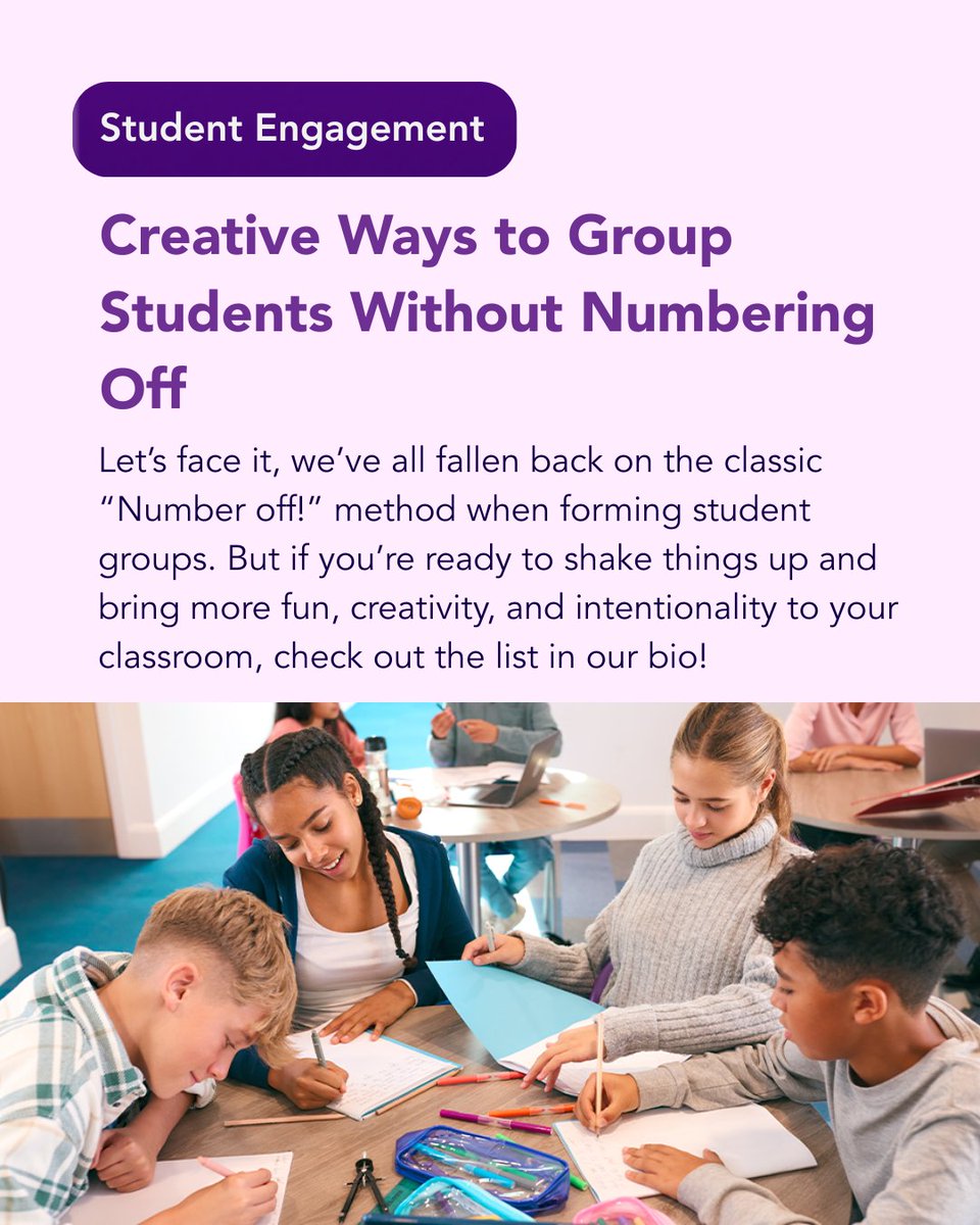 TeachingChannel's tweet image. 👩‍🏫 Tired of “Number off!” as your go-to for student groups?

From grouping by favorite shoes 👟 or pizza toppings 🍍 to using Padlet or Quizlet Live, these strategies make group work more intentional and engaging: teachingchannel.com/k12-hub/blog/c….