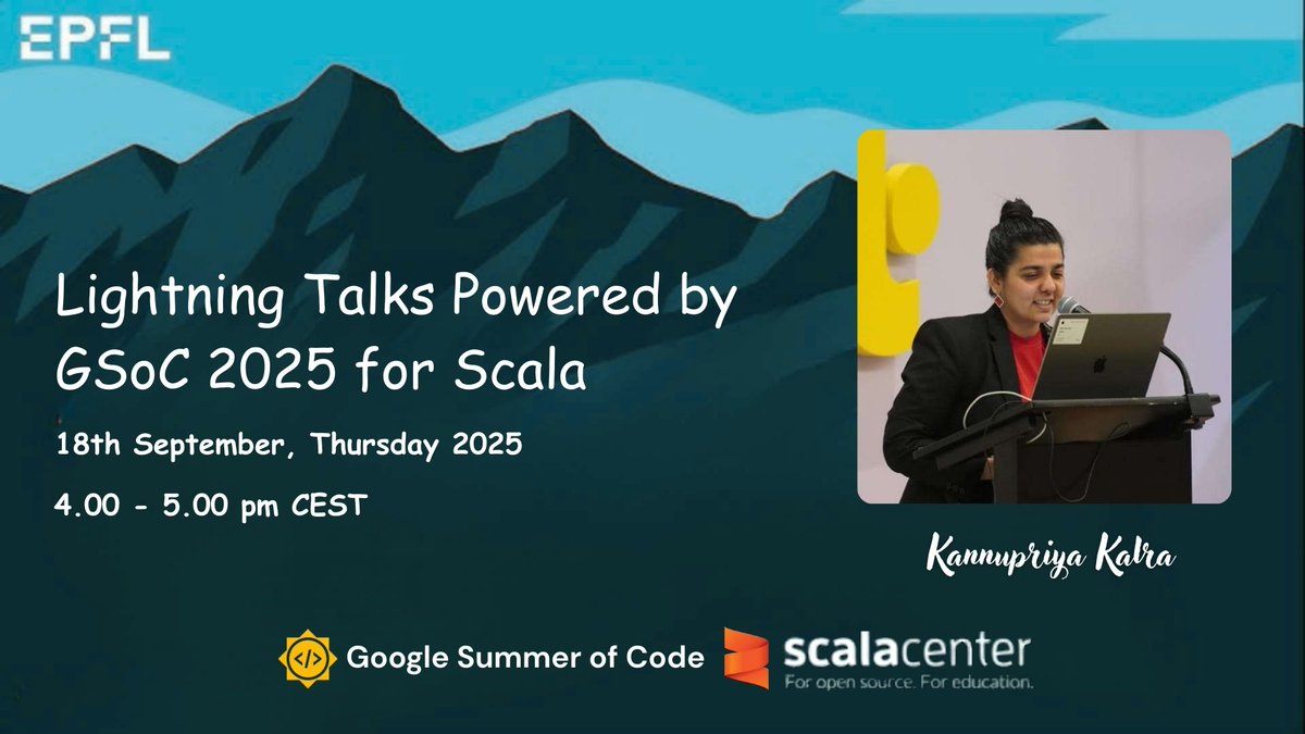 KannupriyaKalra's tweet image. Honoured to host "Lightning Talks powered by GSoC 2025 for Scala!" after a year of successfully leading GSoC 2025 program for Scala Center 😊
RSVP: luma.com/3eda0rsz
Must join for #GoogleSummerOfCode 2026 aspirants, #Scala developers & #AI enthusiasts! #Google #typelevel