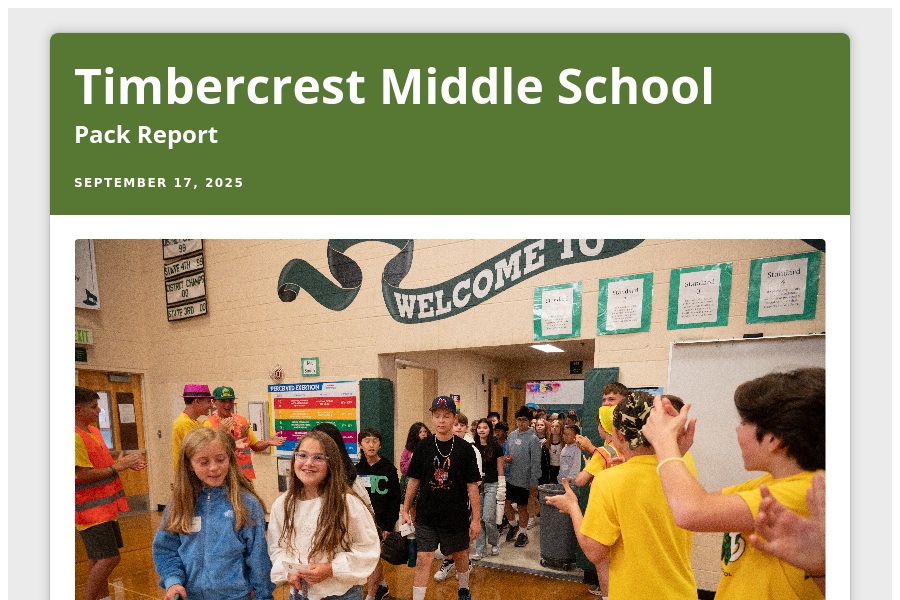 Timbercrest Pack Report - September 17, 2025 psqr.io/dO_M7_b0-c via <a href="/ParentSquare/">ParentSquare</a>