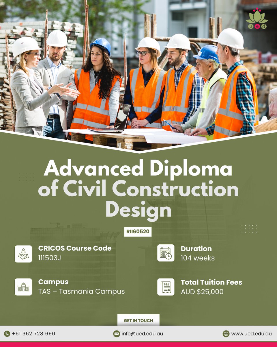UnitySchoolD's tweet image. Build Your Future with an Advanced Diploma of Civil Construction Design!

Looking to take your career in civil construction to the next level? This program is designed to equip you with advanced skills in planning, designing, and managing civil projects.