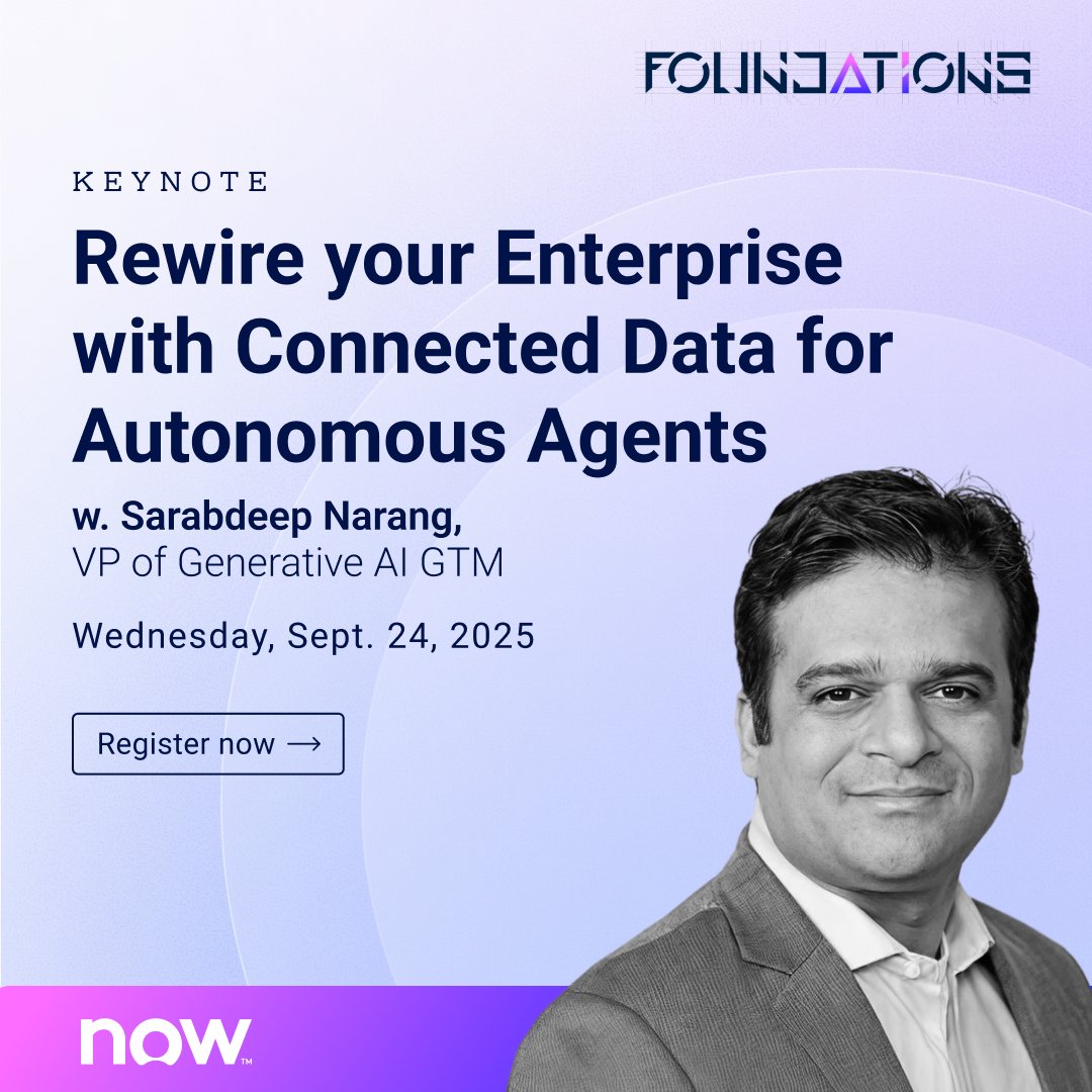 cdatasoftware's tweet image. 🚀 See @ServiceNow Sarab Narang reveal how to rewire enterprise data architecture for autonomous agents that actually scale. From #AI experiments to enterprise-ready systems.
🗓️ #CDataFoundations is free and online: bit.ly/3INesu8
#ServiceNow #EnterpriseAI #TechEvents