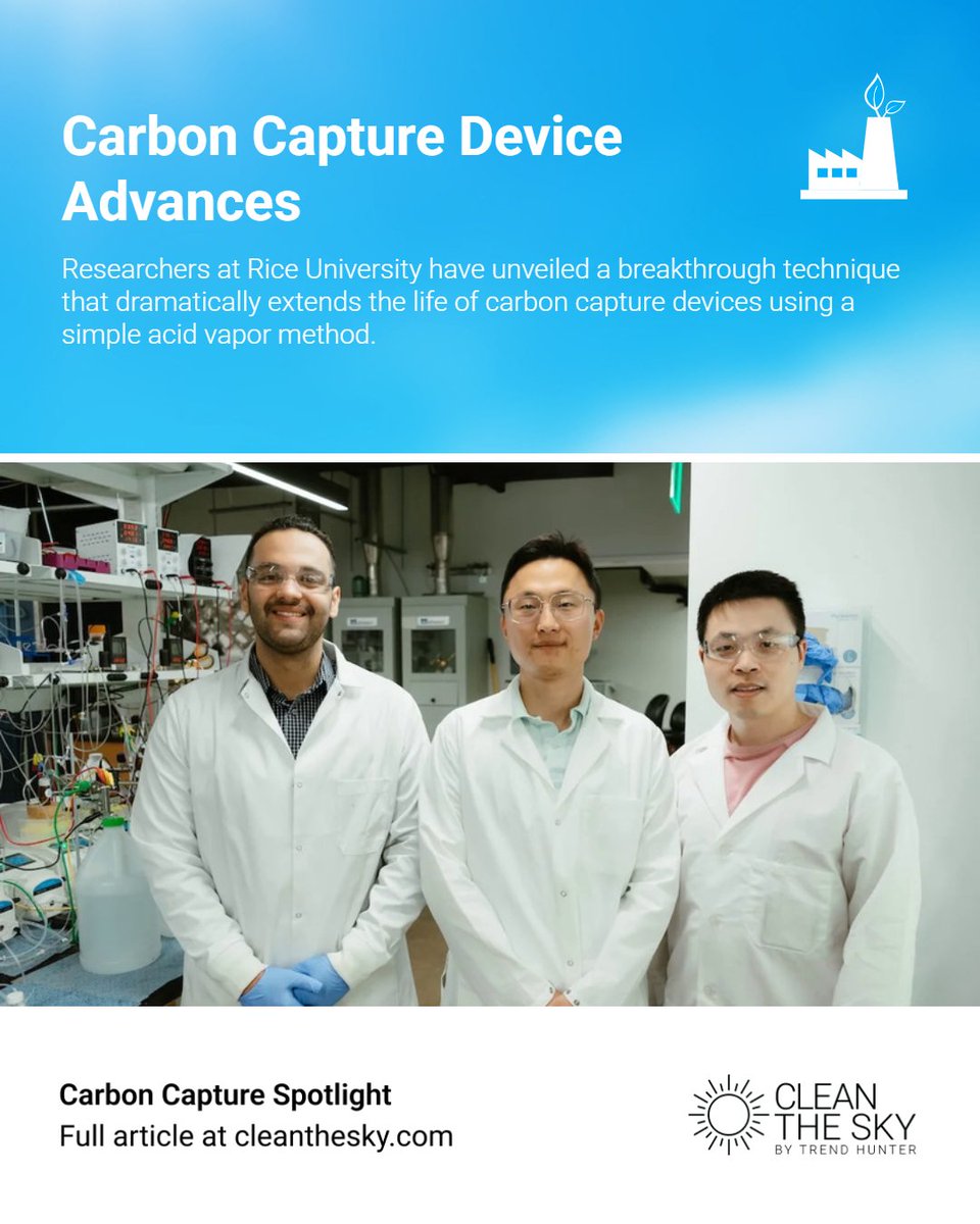Rice University just made carbon capture 50x more durable — using a simple acid vapor treatment 💨🧪

Scalable, low-cost, and ready to decarbonize the planet.

🔗 Learn more: cleanthesky.com/innovation/aci…

#CarbonCapture #CleanTech #NetZero #ClimateAction