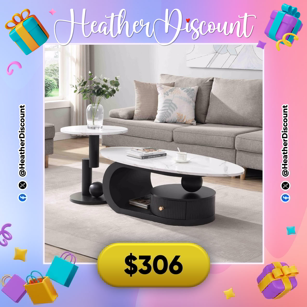 HeatherDiscount's tweet image. LEVEL UP YOUR LIVING ROOM! ☕🌟

🪑 Modern Nesting Coffee Table Set, Oval Faux Marble Top &amp;amp; Black Legs.
💵 $306

🛒 s.click.aliexpress.com/e/_onQaT9j

#HomeDecor #ModernFurniture #NestingTables