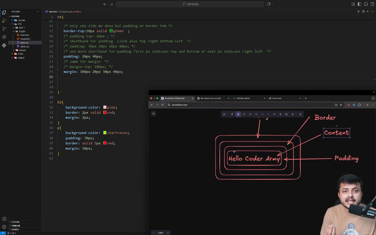 SameerUsma79873's tweet image. Week 2 Day 8 of my Web Development Journey 🚀
Today’s learning: CSS Box Model &amp;amp; Display property — diving into concepts like padding and margin to understand how elements are structured and spaced on a webpage.
#rohitnegi
#WebDevelopment