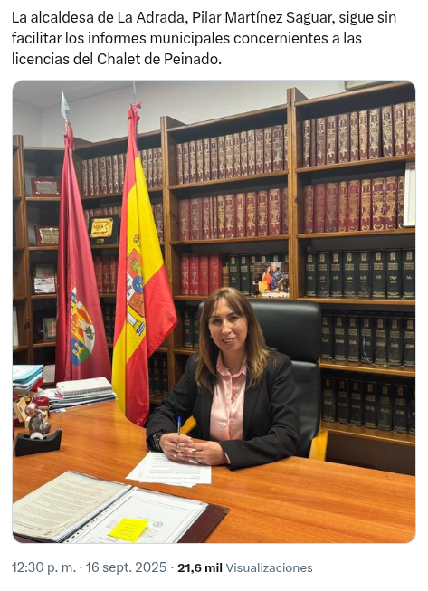 #LosPapelesdePeinado

Ni al <a href="/ppopular/">Partido Popular</a> ni a la Alcaldesa de La Adrada les llenará de orgullo y satisfacción que sus votantes locales , y muchos miles más hasta 21000, conozcan sus modos y maneras en transparencia, por su ausencia, de los expedientes del chalet ilegal de Peinado.