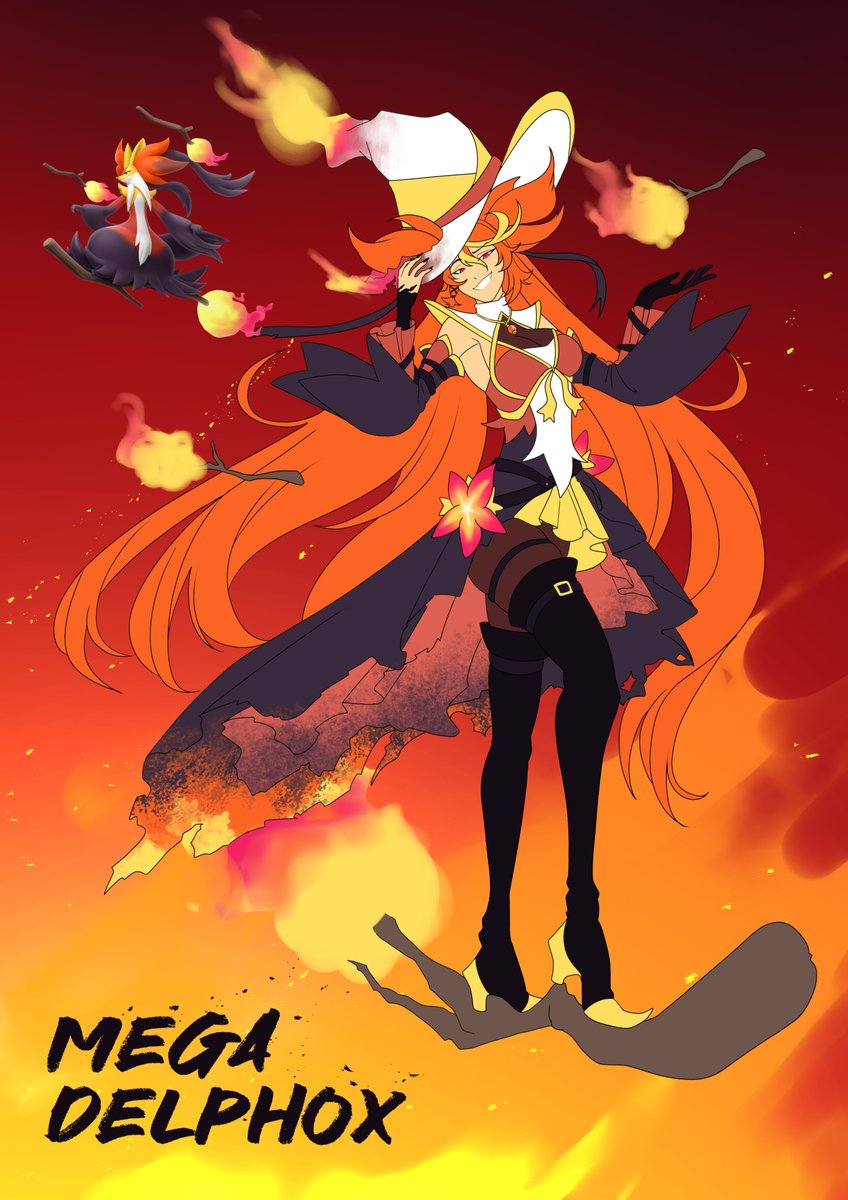Flame Witch Mega Delphox Gijinka 🦊🔥
She doesn't care how big the room is, she casts fireball!!