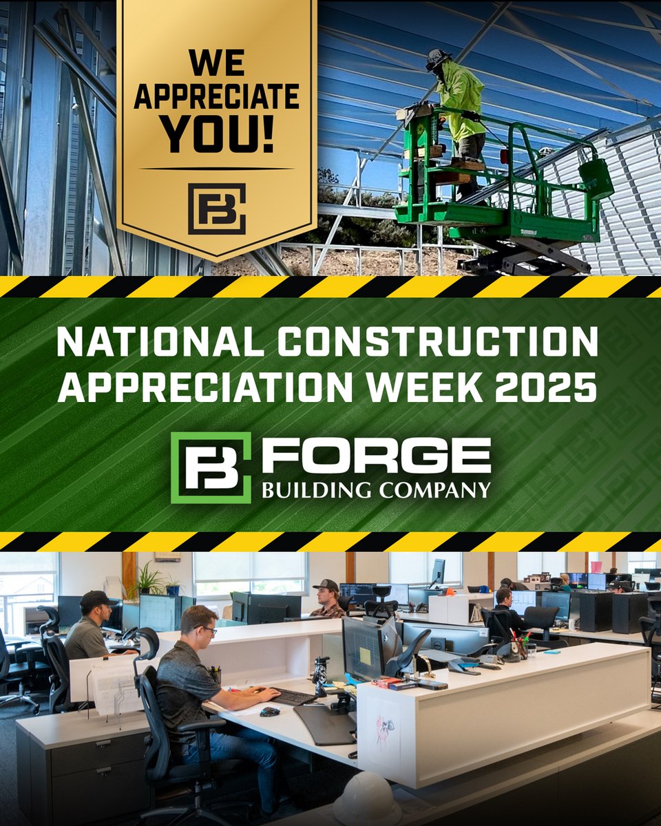 ForgeBuildingC1's tweet image. Forge celebrates everyone involved in the construction industry—from office staff to field crews. We prioritize the well-being of our workforce, safety, and professional growth.⁠
⁠
We appreciate each of you and the talent you bring to this industry.