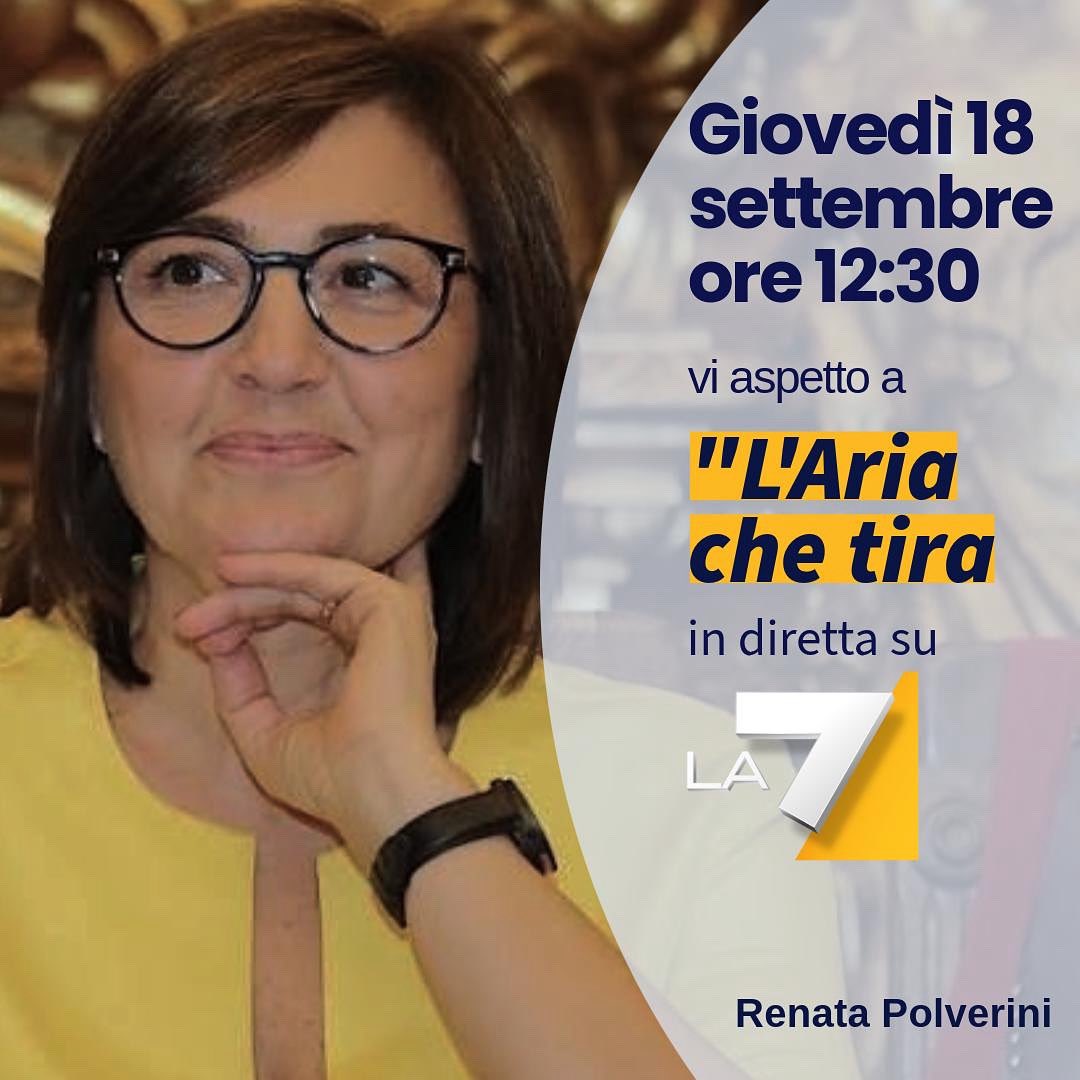 Renata Polverini (@renatapolverini) on Twitter photo Giovedì 18 settembre alle ore 12,30 vi aspetto a @ariachetirala7 @la7_tv 📺 Giovedì 18 settembre alle ore 12,30 vi aspetto a @ariachetirala7 @la7_tv 📺
