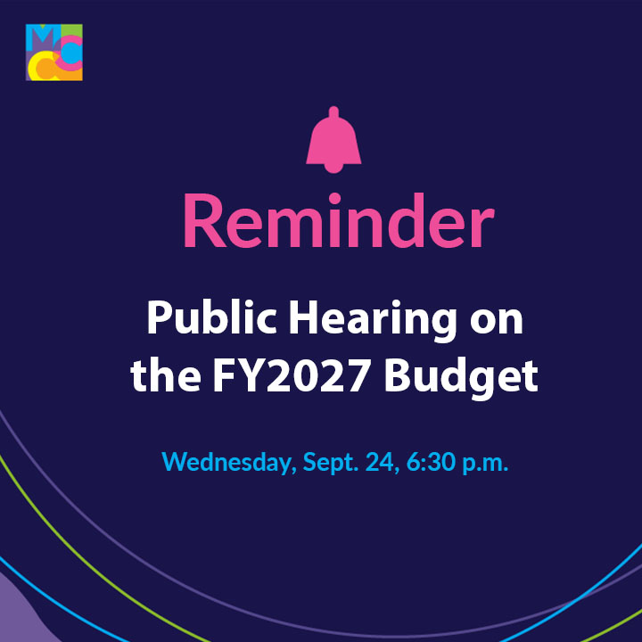 One week from today ➡️ MCC's Public Hearing on the FY2027 Budget

This hearing gives residents another opportunity to review the proposed budget. They can also prepare and provide verbal and/or written comments at the hearing.

Learn more: ow.ly/fNVZ50WYowZ