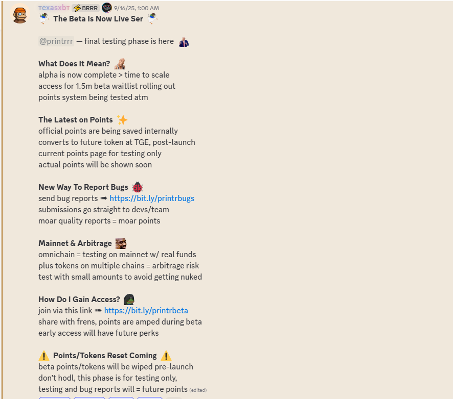 The <a href="/printr/"></a>  is about to go brrr.

The final testing phase is here already. It's time to join the printrrrs.

All chains on one platform. Print on any chain of your choice.

Join the discord community to interact with fellow printrrrs. discord.gg/T3EaQcAv