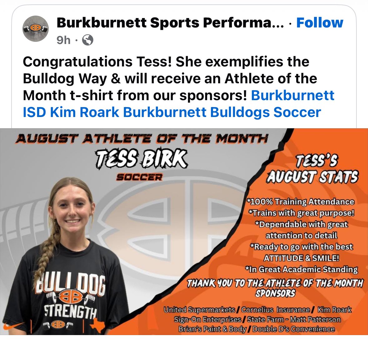 Congratulations Tess!!