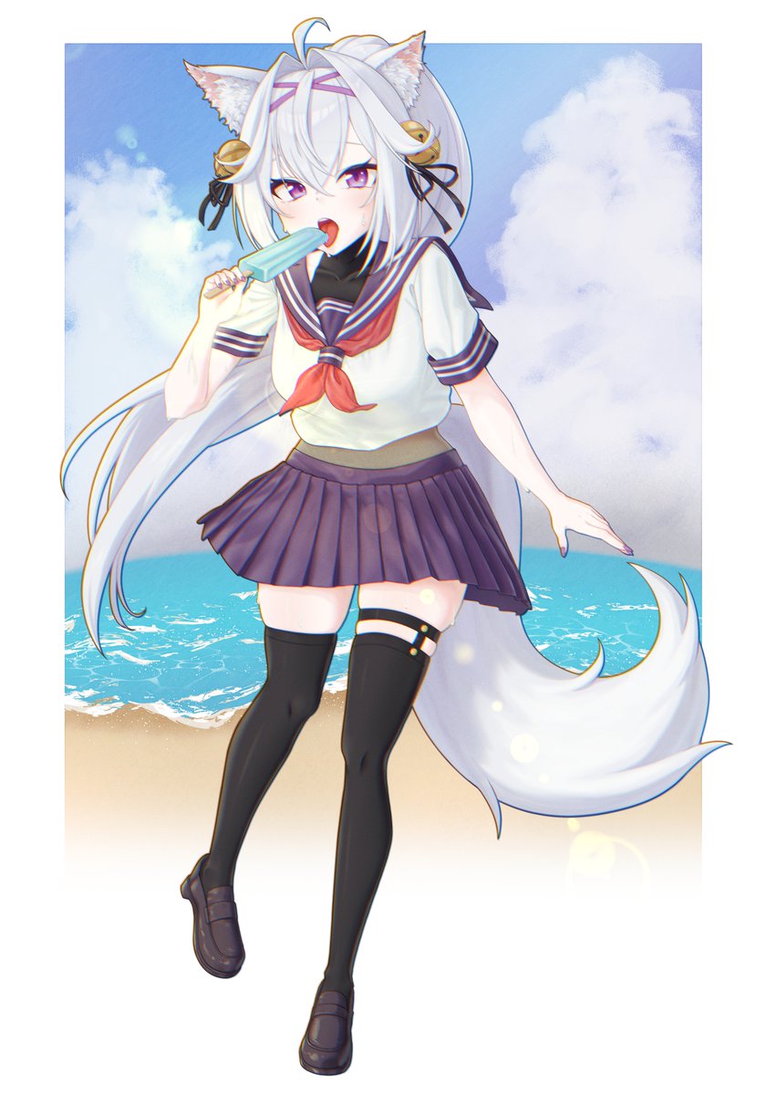 migareeeeeeee34's tweet photo. Filian and sea. 
Nothing’s better than an ice pop by the seaside! 

#filian #VTuberArt https://t.co/CwKa7kBygw