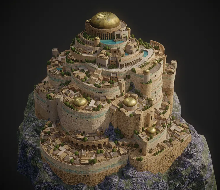 Harudal, the city of golden domes and bright lights visible for miles. Beneath that shining crown lies a mining town: cramped and dirty, ever burrowing deeper in search of ore. Space atop the mountain is scarce, so they push downward, into the old shafts and collapsed tunnels...