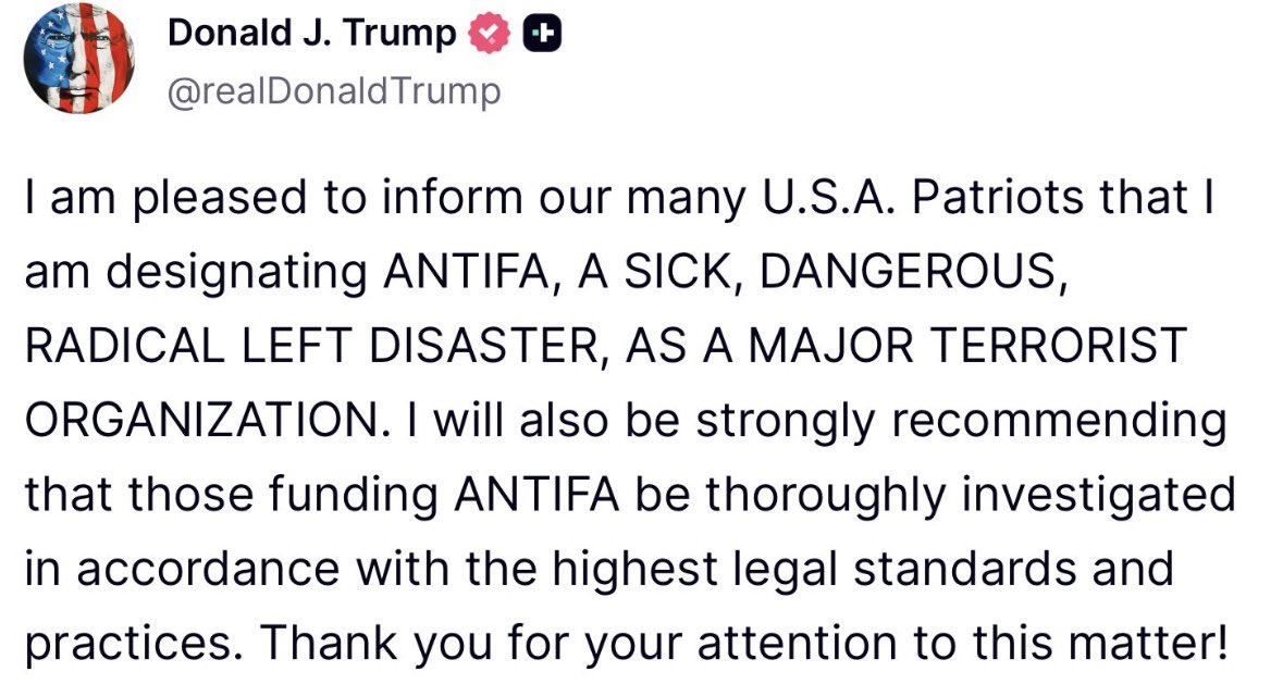 krassenstein's tweet image. I am ANTIFA. 

MEANING I AM AGAINST fascism. All Americans should be. ANTIFA is not an organization. 

Domestic groups also cannot be formally designated as “terrorist organizations” under U.S. law.

Trump did not have legal authority to unilaterally designate Antifa as a…
