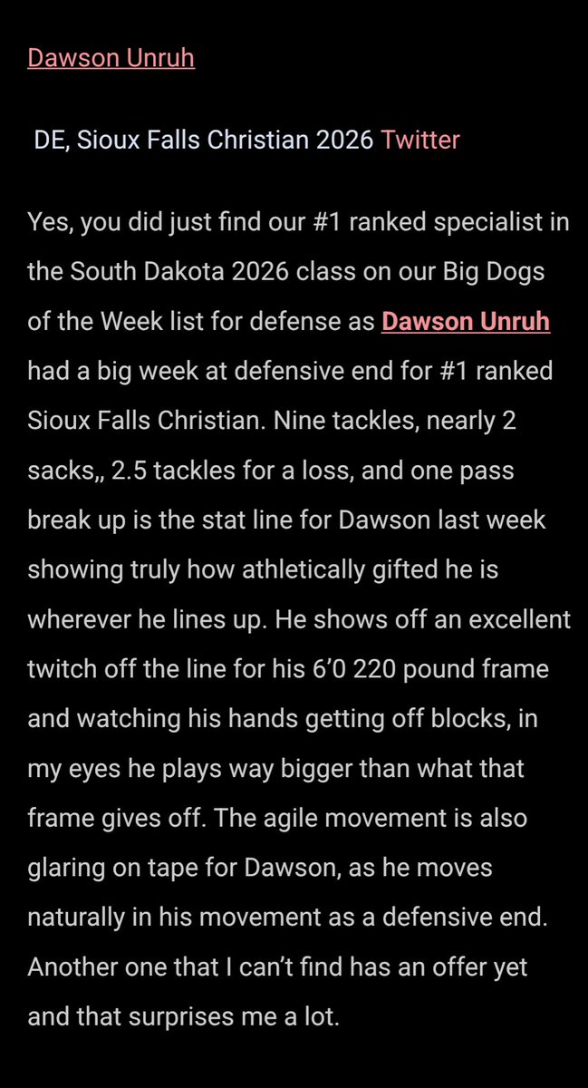 DawsonUnruh15's tweet image. Thank you to @PrepRedzoneDAK and @NWahlScouting for the write up 

@n_bongo15