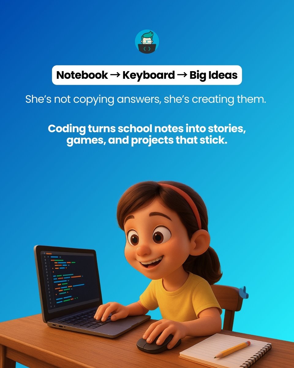 ultimatecoders's tweet image. From notes on paper → projects on screen.
She’s not just learning answers, she’s creating games, stories, and apps that stick.
💻 Give your child the power to build with code.

#CodingForKids #BackToSchoolLearning #CreativeKids #UltimateCoders #FutureSkills