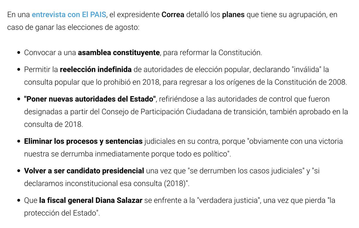 matiasabadm's tweet photo. Cuidado con “nadie sabe para quién trabaja".

En agosto de 2023, Correa señalaba que, de ganar presidencia la RC, el PLAN era convocar a una Constituyente para:
 
🔺permitir reelección indefinida 
🔺eliminar sentencias
🔺cambiar autoridades de control para lograr su regreso.