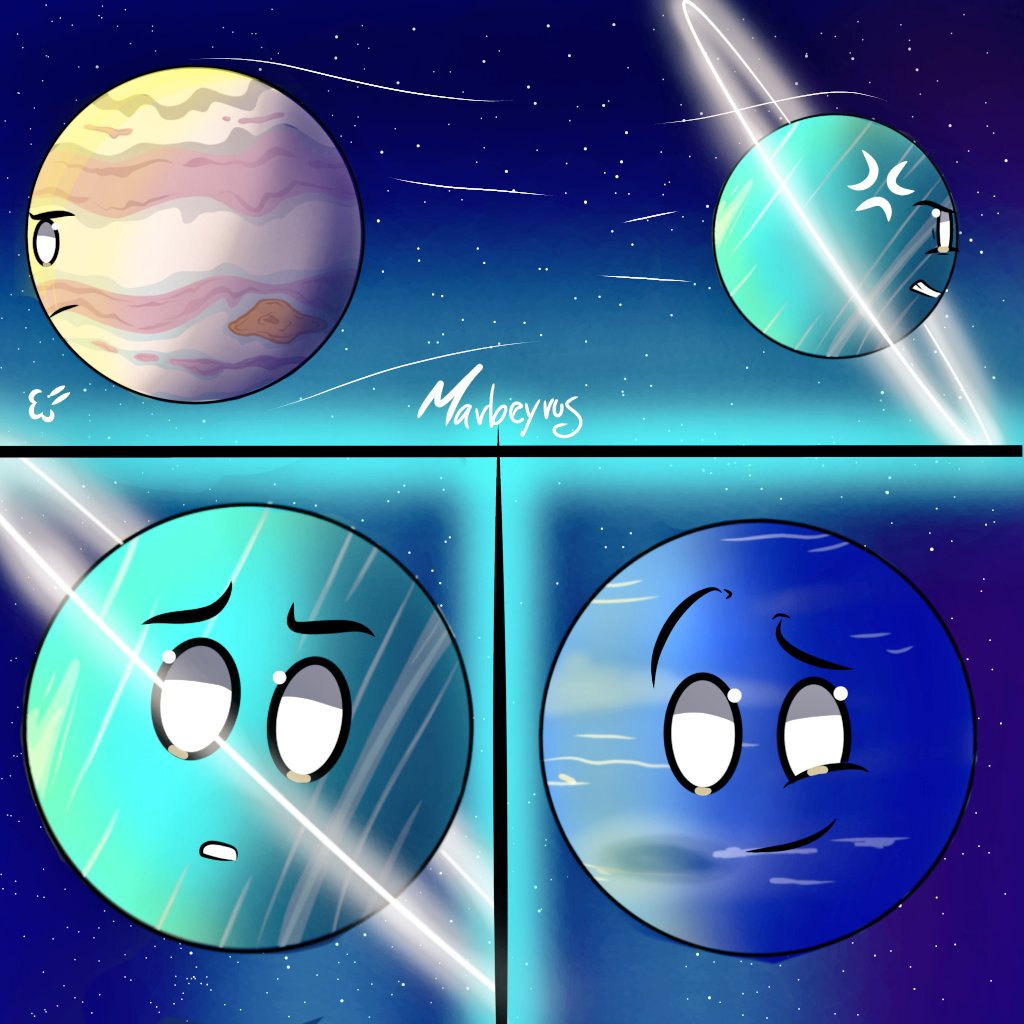 "En el momento más oscuro, la amistad verdadera iluminó el camino."✨💙🩵✨

Urano no necesitaba alagos de júpiter. Necesitaba a su mejor amigo neptuno, quién estuvo dispuesto a escapar del sistema solar con él.

#solarballs #solarballsart