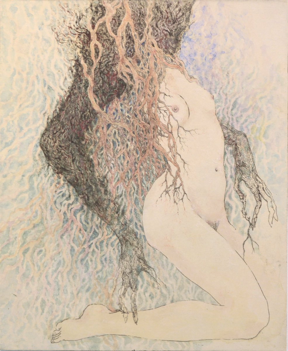 「浸食」
2015年
パネルに和紙、銅版画に水彩
365×300mm