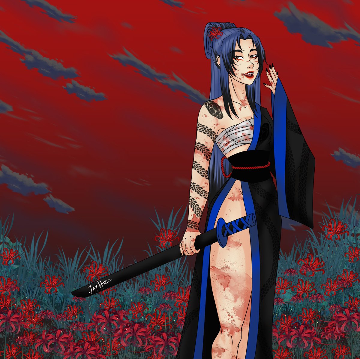 JayHz382's tweet image. Blue Viper/Haruka appreciation post~
She identifies with both genders, but prefers to dress manly, and as a mercenary acts and looks totally as a man. 
Is cold blooded and efficient.

#BlueViper #originalcharacter #ocart #genderfluid