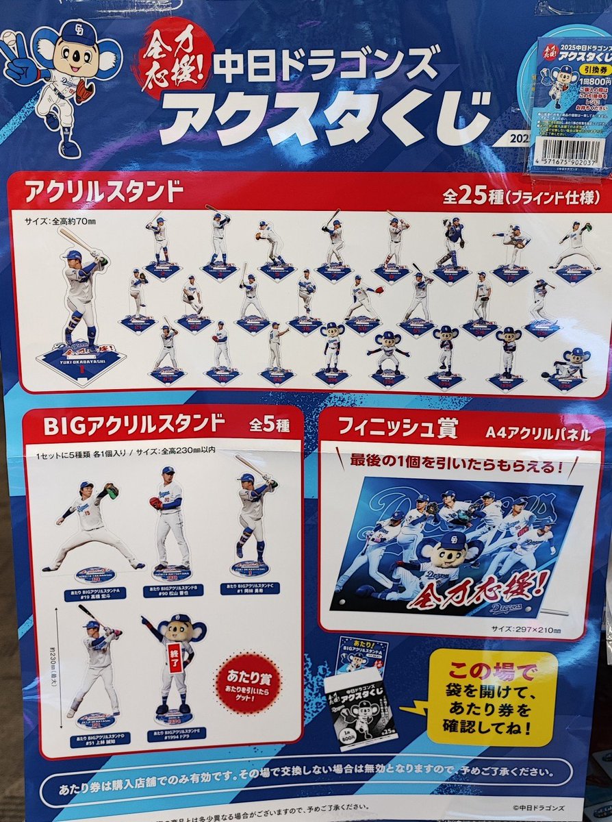 【新品】中日ドラゴンズ　アクスタくじ　アクリルスタンド　全25種セット　① 新品】中日ドラゴンズ アクスタくじ アクリルスタンド 全25種セット ①
